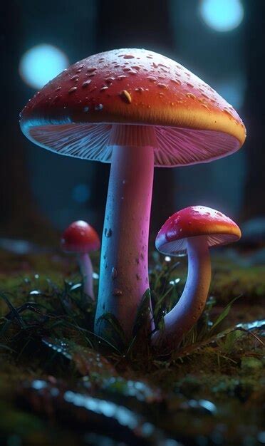 Premium Photo Magical Glowing Mushrooms On A Dark Background