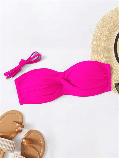 SHEIN Swim Vcay Twist Bandeau Push Up Bikini Top With 1pair Detachable Strap SHEIN UK