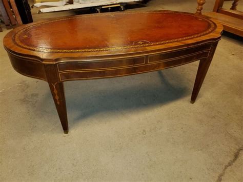 Vintage Mahogany Leather Top Coffee Table Beautiful Table W Inlay