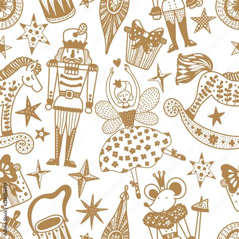 Christmas Vector Seamless Nutcracker Pattern Gold Seamless Pattern Can