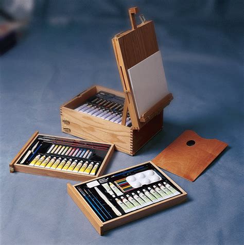 Professional All Media Artist Set Wooden Box Easel With Painting And