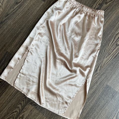 Gold Champagne Satin Midi Skirt With Splits Depop