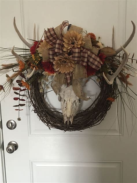 Rustic Deer Skullantler Grapevine Wreath In 2024 Floral Swag Deer