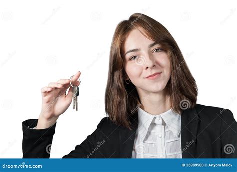 Businesswoman Holding The Keys In Her Hand Stock Photo Image Of