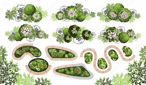 top view elements   landscape design plan trees  benches