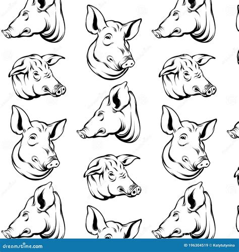 Vector Hand Drawn Illustration of Pig`s Head. Tattoo Artwork Stock ...