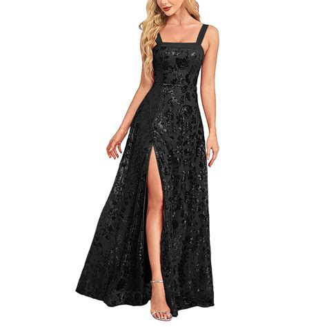 Roncen Women's Solid Evening Gown - Long Party Dress with Side Slit