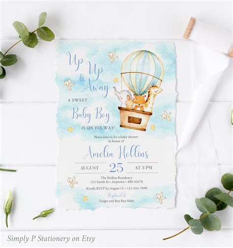 Hot Air Balloon Editable Baby Shower Invitation Printable Etsy