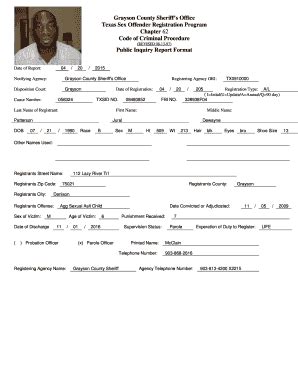 Fillable Online Grayson County Sheriffs Office Texas Sex Offender Registration Program Chapter