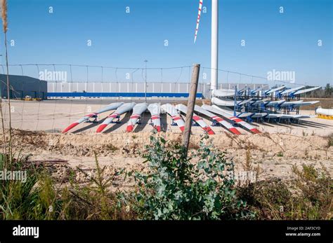 giant wind turbine blades ready for shipping and installing at ...