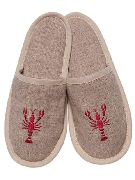 Lobster Slippers Embroidered Slippers Linen Slippers Natural Linen