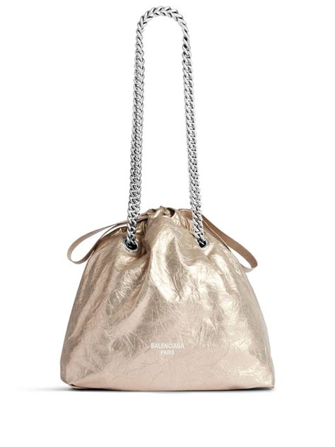 Balenciaga Small Crush Metallic Drawstring Bag In Nude ModeSens