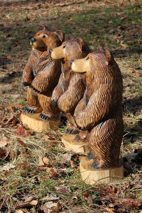 Rusty Brown Bear Chainsaw Carving Wood Sculpture 20 23 Etsy