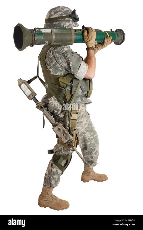 Us Army Soldier With At Rocket Launcher Isolated On White Stock Photo