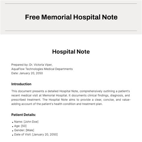 Free Hospital Note Templates Editable And Printable