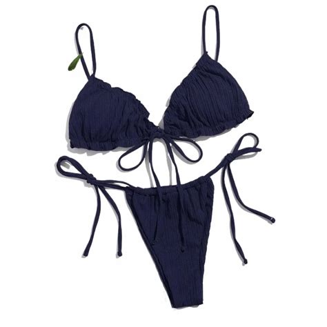 Black Lace Up Bikini Set Sexy Bandage Push Up Brazilian Bikini Swimsuits For Women Solid Color