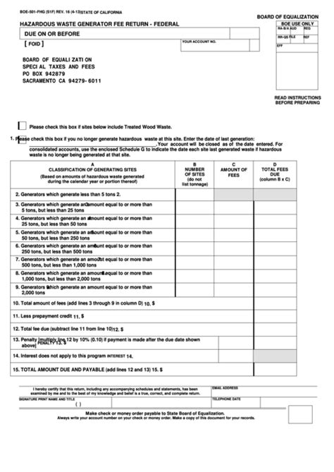 Fillable Form Boe 501 Fhg Hazardous Waste Generator Fee Return