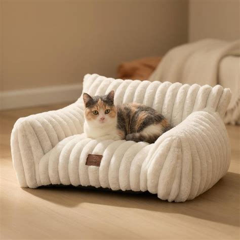 plush corduroy cat sofa bed orthopedic pet lounger washable cat couch