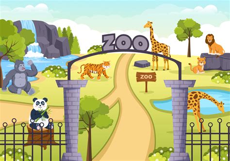 zoo cartoon illustration  safari animals elephant giraffe lion