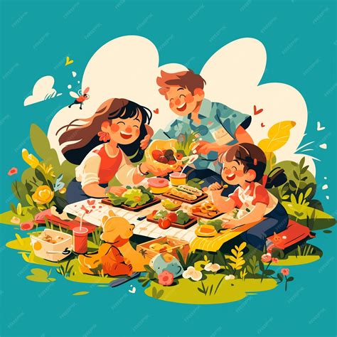 Premium Vector | Families enjoying outdoor picnics for Childrens Day