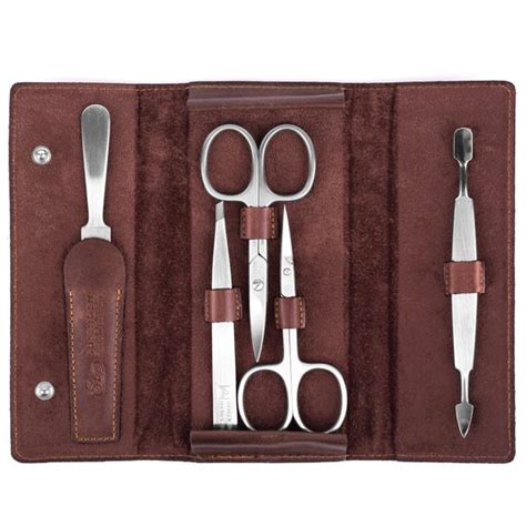 Erbe Solingen Luxurious Five Piece Manicure Set In Dark Brown Leather