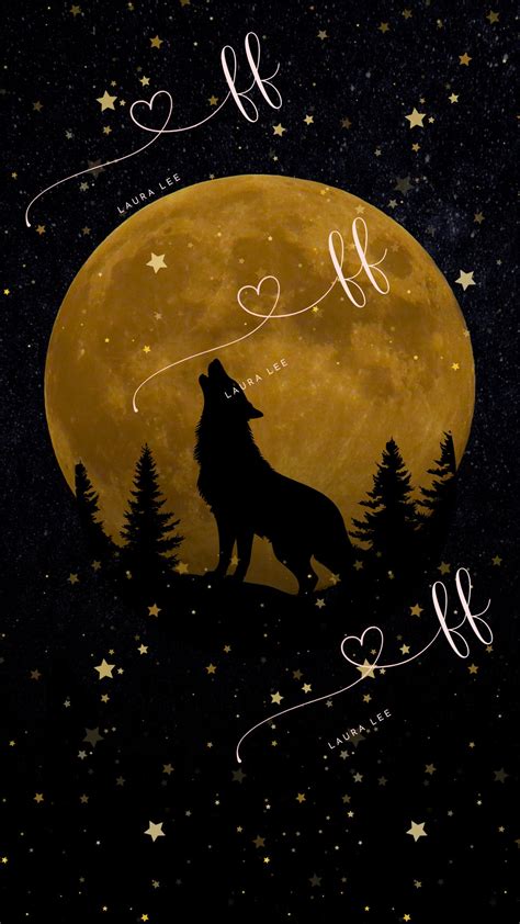 IPhone Wolf Moon Wallpaper Black and Gold Howling Wolf Silhouette Digital Download Sparkling Red ...