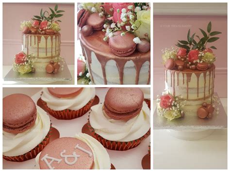 Semi Naked Rose Gold Drip Cake Your Treats Bakery