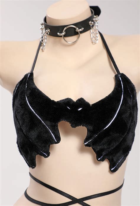 Gothic Bat Theme Sexy Lingerie Setgothic Lingerie Outfit Black Bat Style Lingerie With Furry