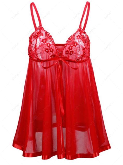 Off Valentine Lingerie Plus Size Mesh Babydoll In Red Zaful