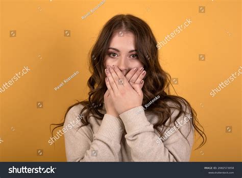 Surprised Shocked Caucasian Brunette Girl Wavy Stock Photo Shutterstock