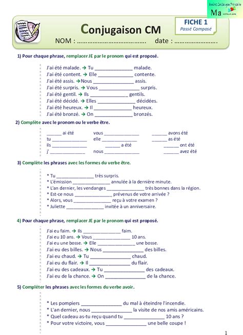 Ma Passe Compose Conjugaison Ma