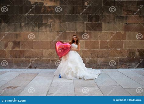 Redhead Bride With A Big Balloon Stock Image Image Of Posing Blonde