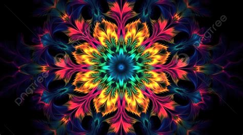 Symmetric Kaleidoscopic Flower Shaped Ornament In Neon Colors 4k Uhd 3d