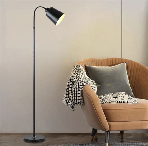 Торшер напольный, Е27, кованое железо, черные стержень и абажур, гибкий ...