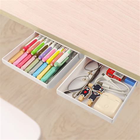 Pack Under Desk Drawer Organizer Slide Out Pencil Holder Desk Drawer