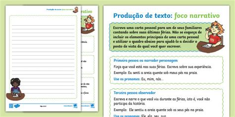 Produ O De Texto Foco Narrativo Folha De Atividade Descubra O