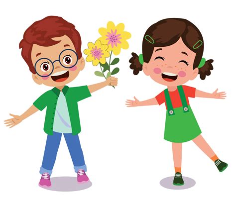 cute boy giving flowers to his friend 14829890 Vector Art at Vecteezy