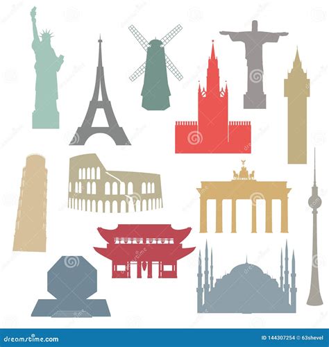 Icons World Tourist Attractions And Architectural Landmarks Cartoon