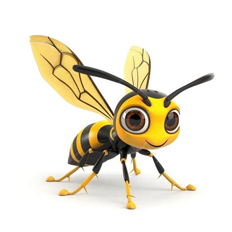 Cute 3d Yellowjacket Wasp Cartoon Character On White Background