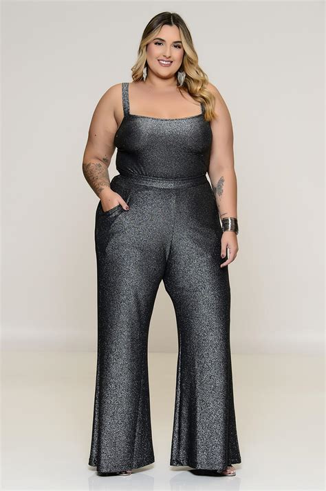 Conjunto Plus Size Cropped E Pantalona Em Lurex Vk Moda Plus Size