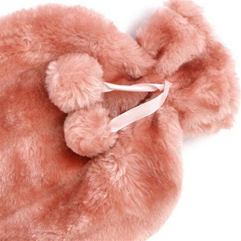 Large L Rubber Hot Water Bottle Bag Warm Cover Faux Fur Fluffy Pom Pom Cover EBay
