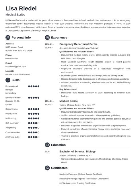 Medical Scribe Resume Sample [+Skills & Job Description]