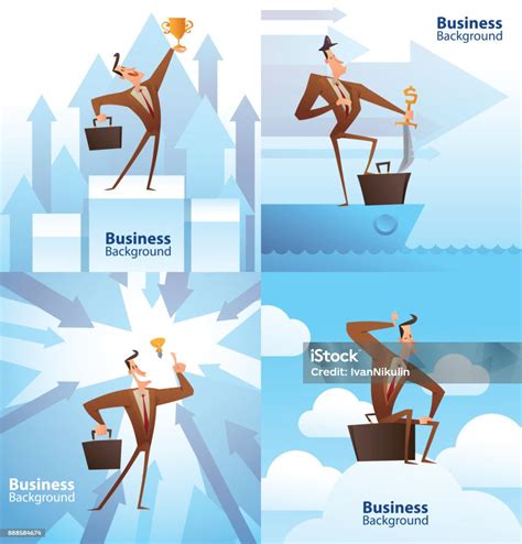 Set Of Different Business Backgrounds Funny Businessmen With Briefcases