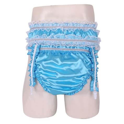 Iixpin Lingerie Sissy Homme Sexy Satin Slip Porte Jarretelle Culotte Froufrous Bloomers Shorty M