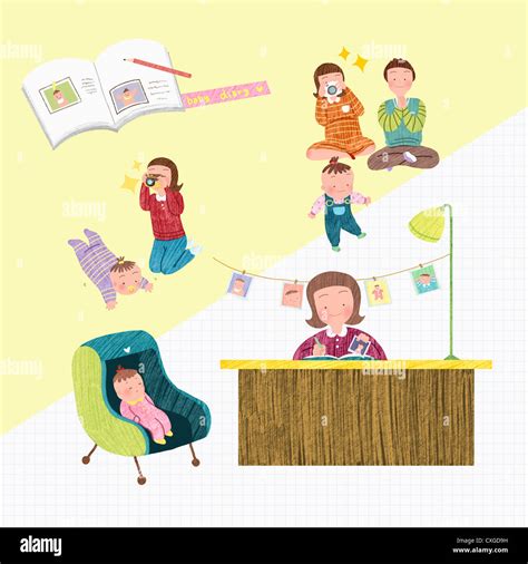 Illustration Of A Mother Writing Baby Diary Stock Photo Alamy