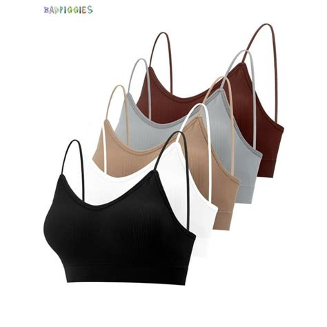 BadPiggies Women's Padded Bralettes V Neck Cami Bras Seamless Wirefree ...