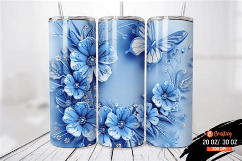 3d Blue Butterfly Flowers Tumbler Wrap Graphic By Graftify · Creative