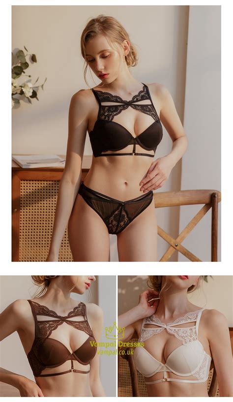 Black Lace Lingerie Bra Panties Set Vampal Dresses