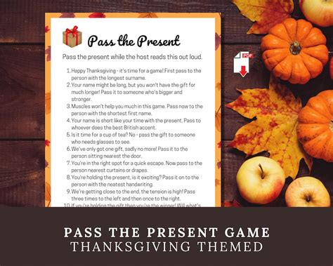 Thanksgiving Pass The Present Party Game Printable Pass The T Thanksgiving Activity For