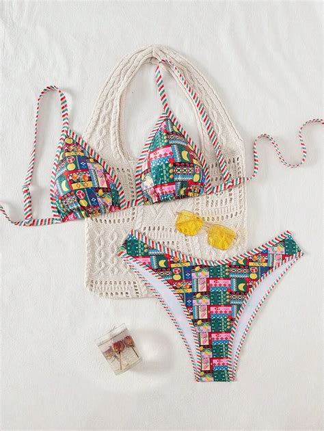 Swim Vcay Plus Size Women Pcs Fruit Print Sexy Cute Trim Bikini Bottom